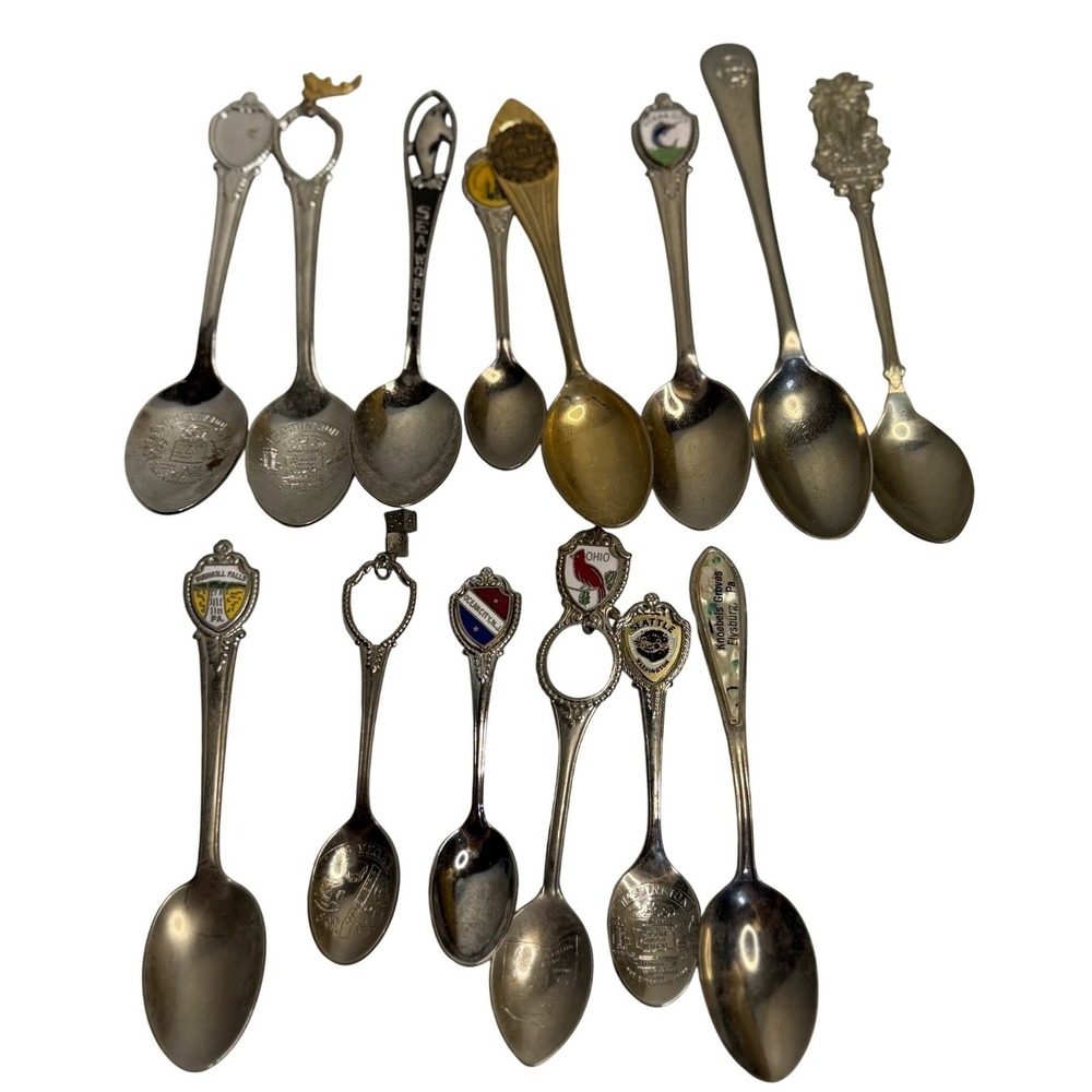 VTG Souvenir Spoon Lot Silver Gold Tone Travel Tourism Collectible Mixed Set